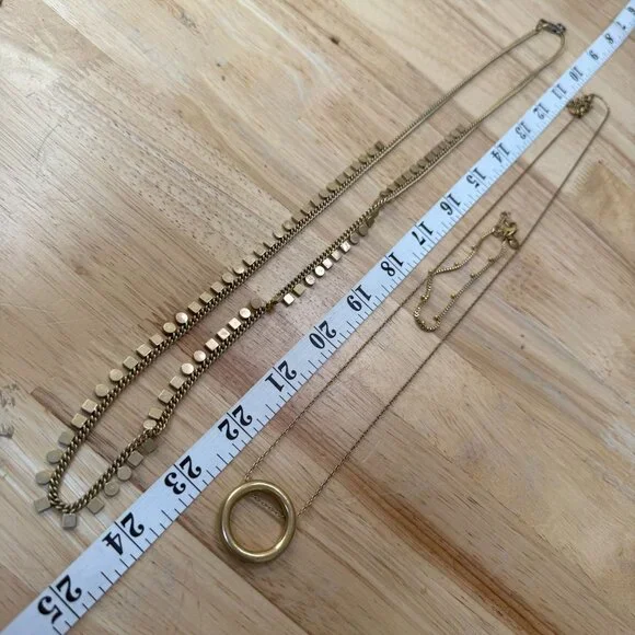 Madewell Two Gold-Tone Necklaces Long and One Bracelet With Circular Pendant - Picture 3 of 6